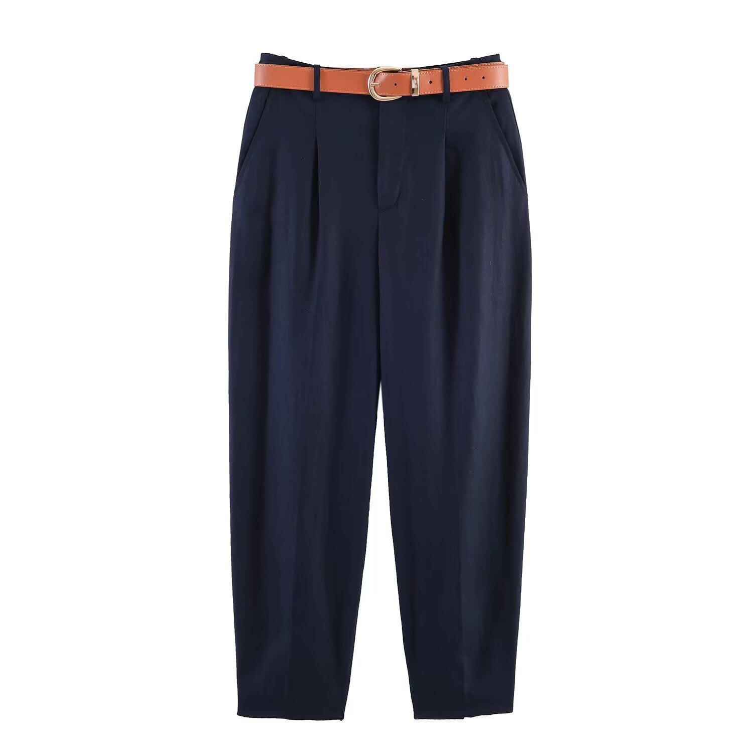 Commuter linen pleated belt pants