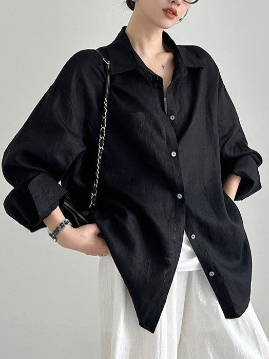 Versatile Loose Relaxed Feel Linen Shirt Top for Women