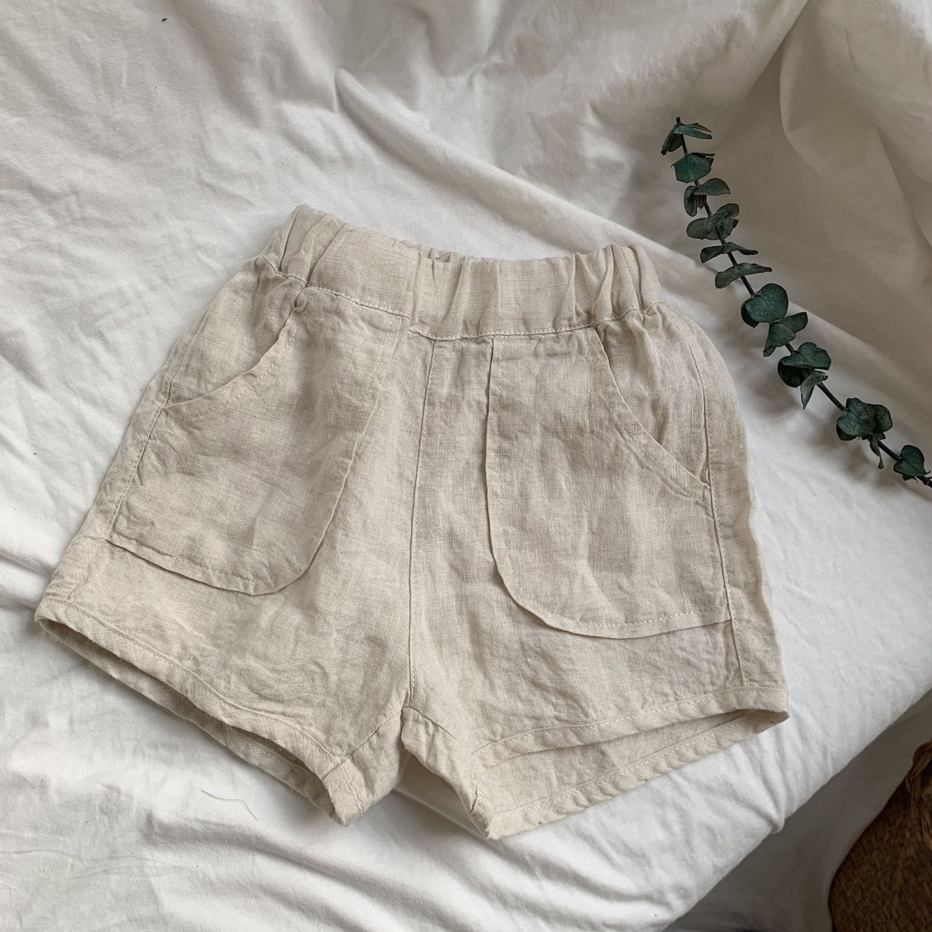 Linen large pocket shorts