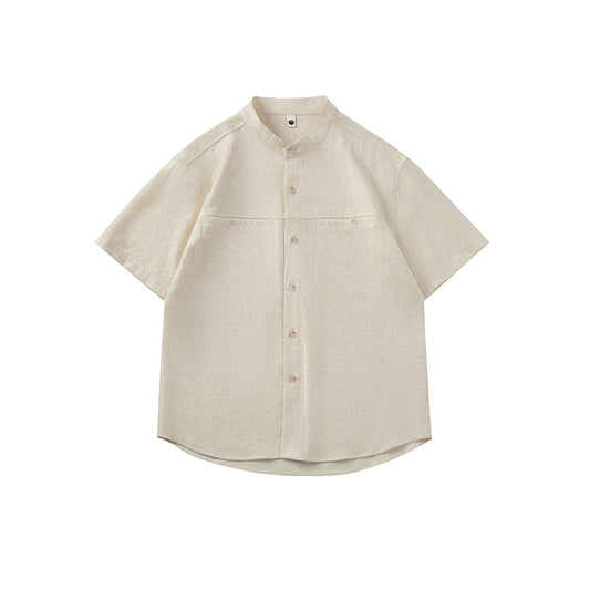 Vintage Linen Texture Solid Color Short Sleeve Shirt for Men