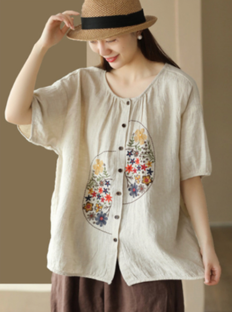 women linen pair embroidered single coat and two shirts