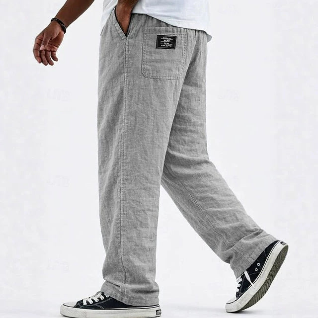 Linen Loose Drape Drawstring Cotton-Linen Casual Straight Leg Wide Leg Pants for Men