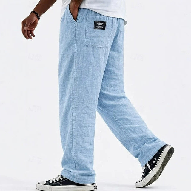 Linen Loose Drape Drawstring Cotton-Linen Casual Straight Leg Wide Leg Pants for Men
