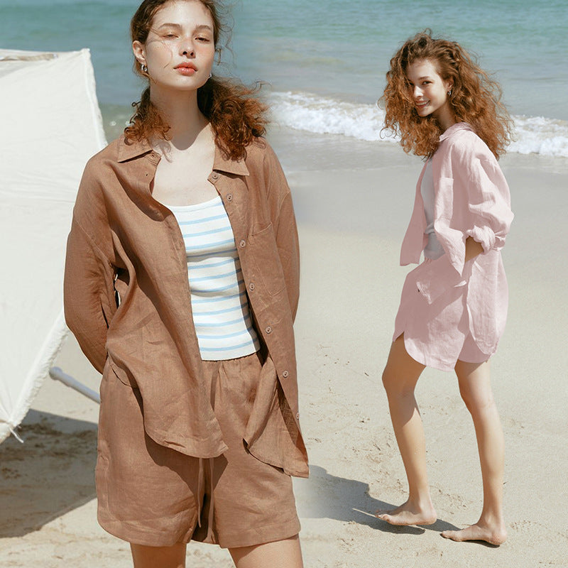 Cotton Linen Long Sleeve Sunscreen Shirt Loose Fit Casual Top for Women Summer Tencel Linen Blouse
