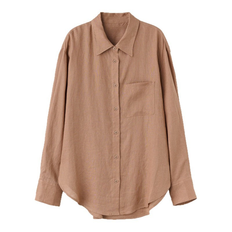 Cotton Linen Long Sleeve Sunscreen Shirt Loose Fit Casual Top for Women Summer Tencel Linen Blouse