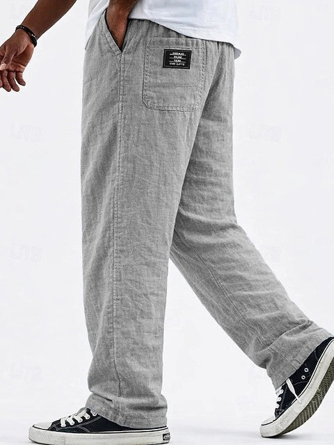 Linen Loose Drape Drawstring Cotton-Linen Casual Straight Leg Wide Leg Pants for Men