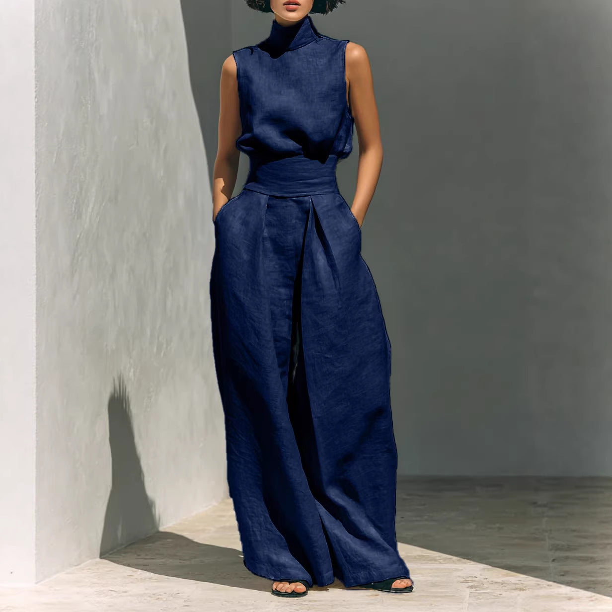 Cotton and linen sleeveless pants casual suit for women