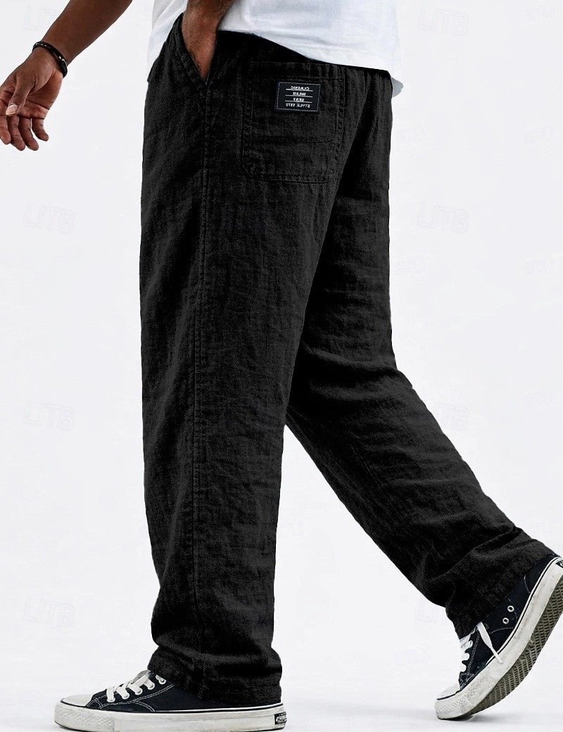 Linen Loose Drape Drawstring Cotton-Linen Casual Straight Leg Wide Leg Pants for Men