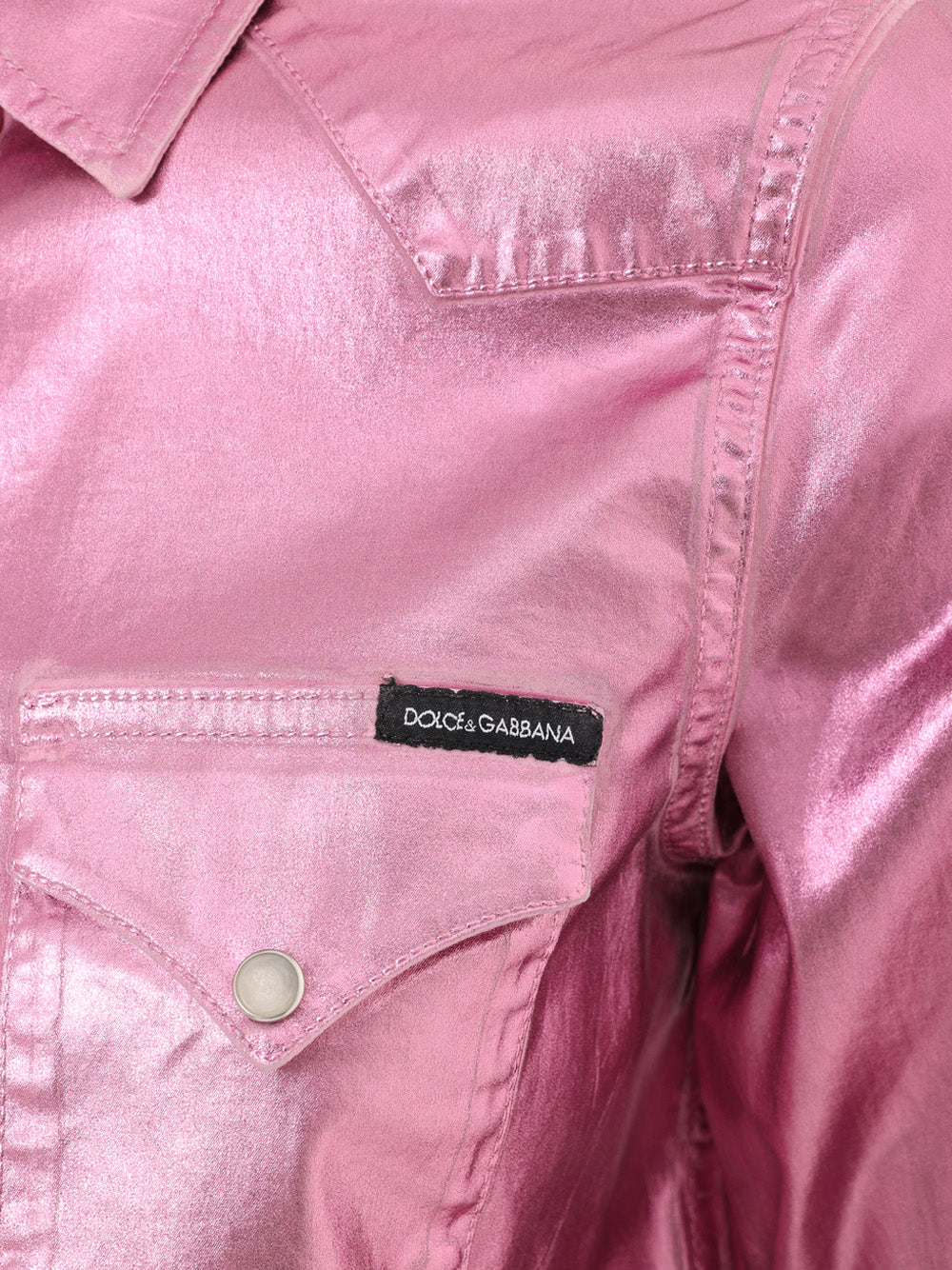 Dolce & Gabbana Metallic Pink Lurex Stretch Fabric Cropped Shirt