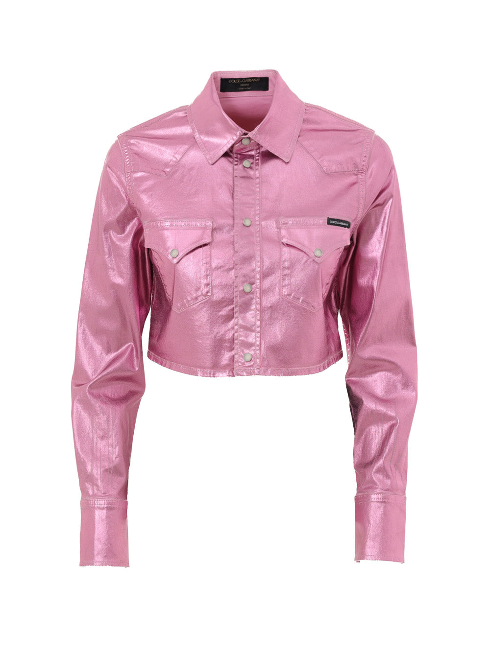Dolce & Gabbana Metallic Pink Lurex Stretch Fabric Cropped Shirt