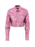 Dolce & Gabbana Metallic Pink Lurex Stretch Fabric Cropped Shirt