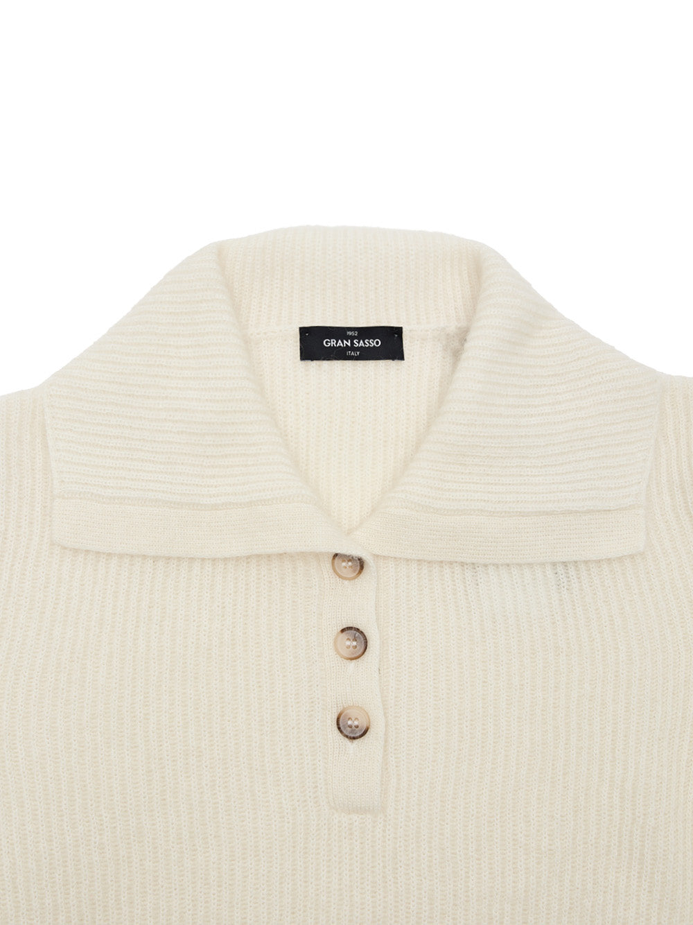 Gran Sasso White Ribbed Polo Neck Sweater