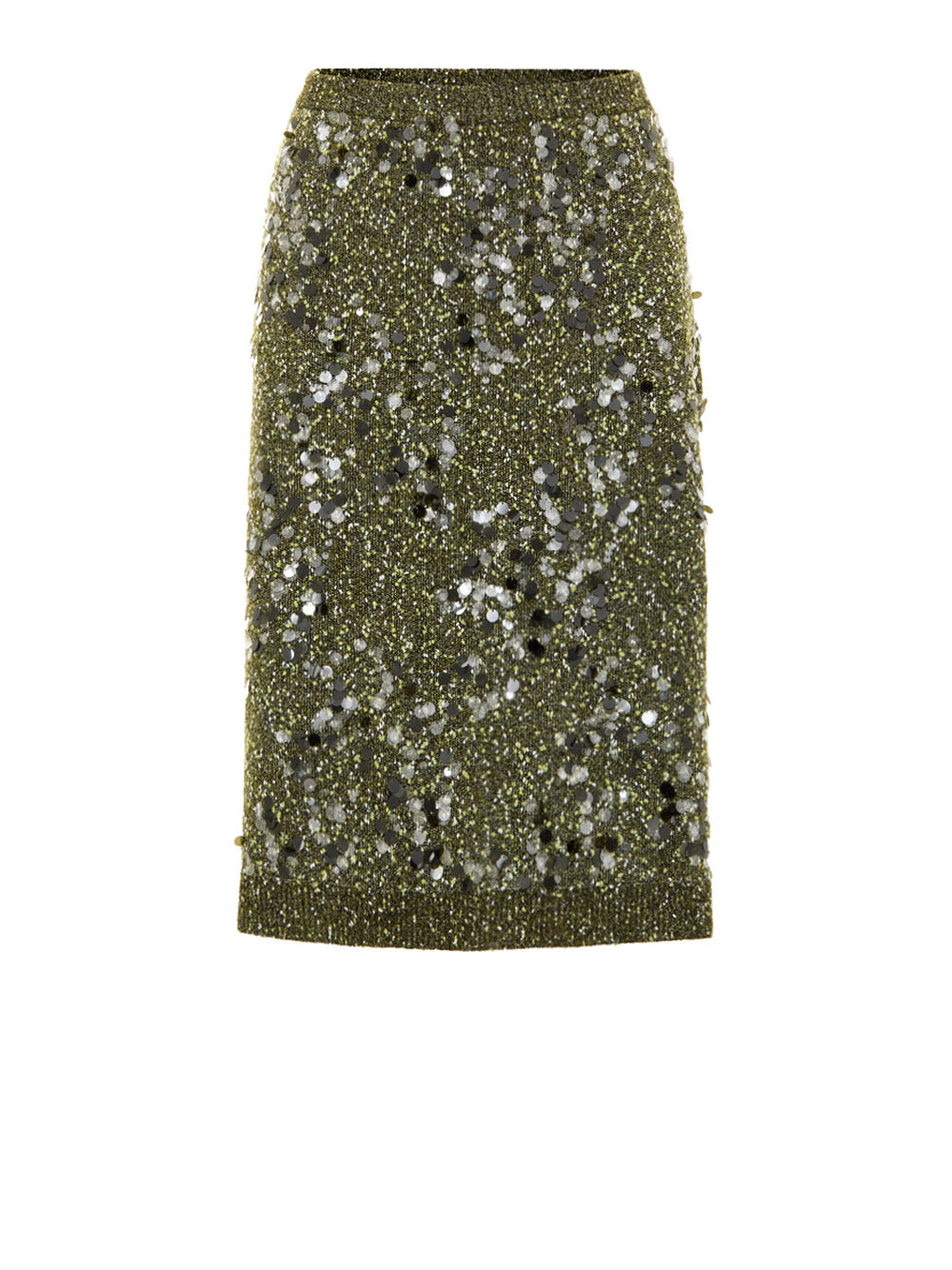 Military Green Sequined Knit Skirt Gucci