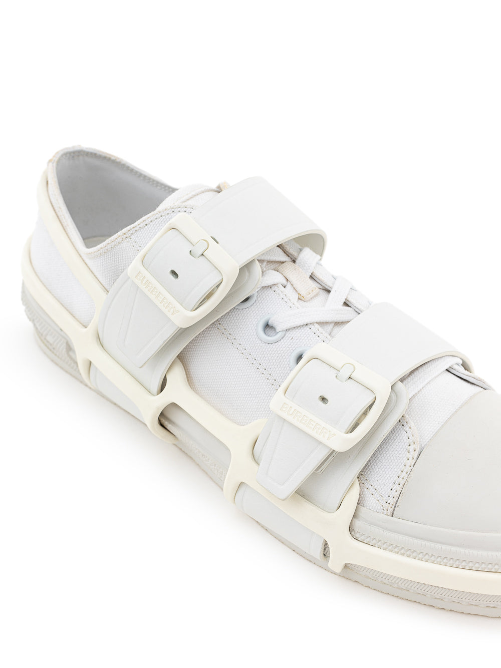 Burberry White Canvas Sneaker with Rubber Outer Frame