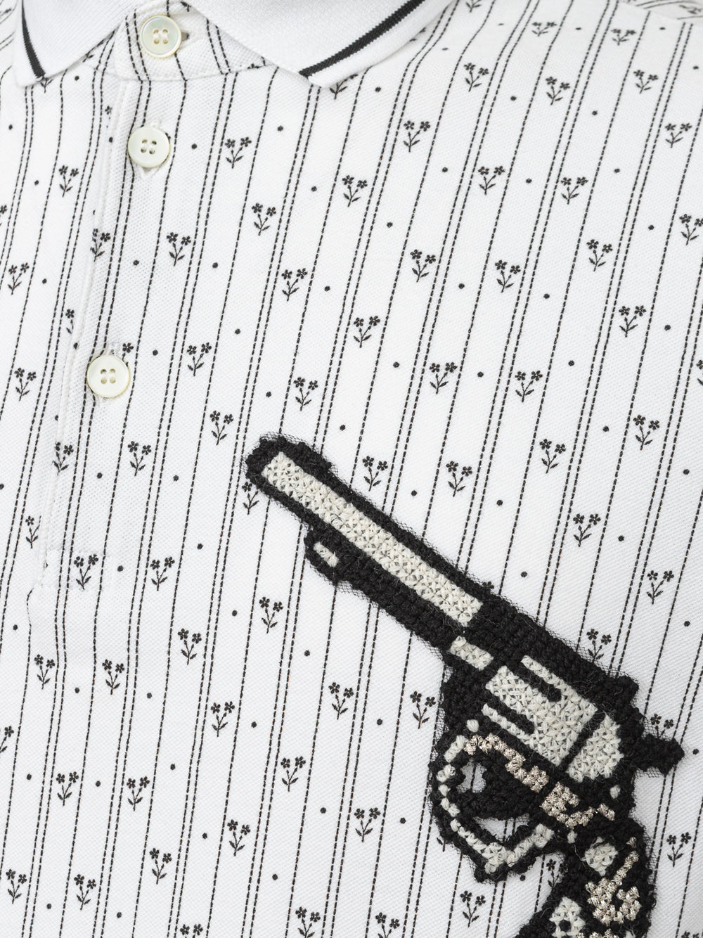 White Piquet Polo Shirt with Dolce & Gabbana Allover Print