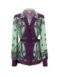 Gucci Mint Green and Purple Print Silk Shirt