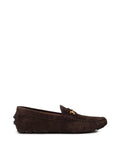 Bally Brown Suede Loafers with Gold Logo