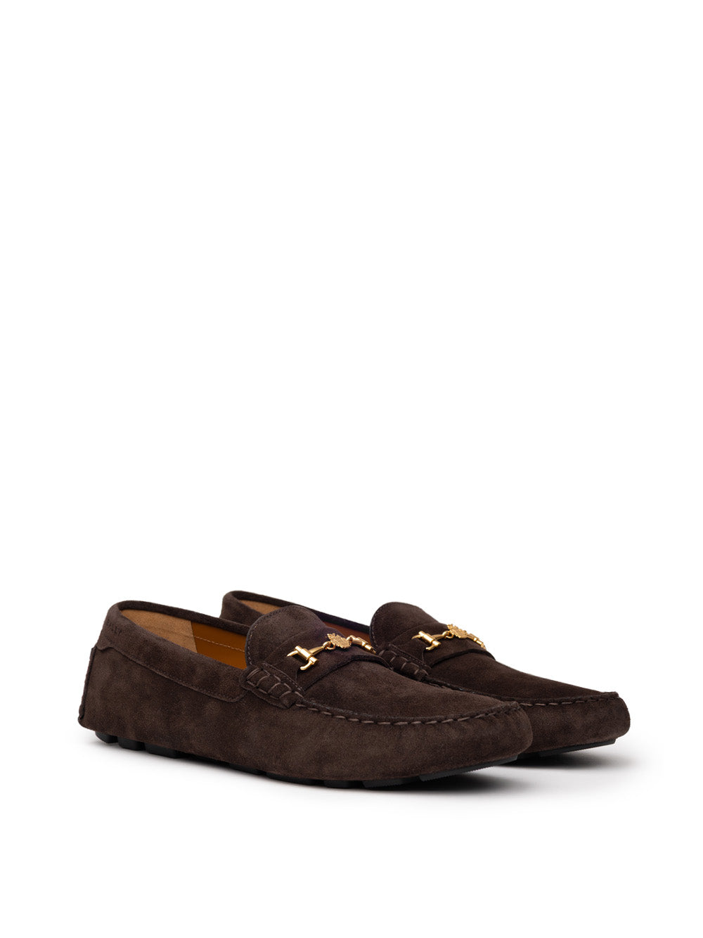 Bally Brown Suede Loafers with Gold Logo