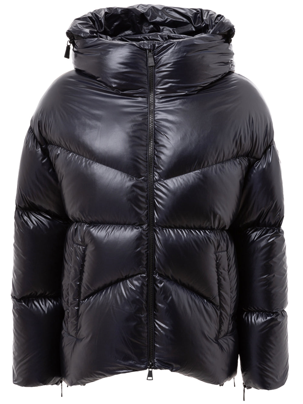 Down jacket with hood and retractable logo ADD
