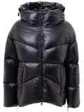 Down jacket with hood and retractable logo ADD