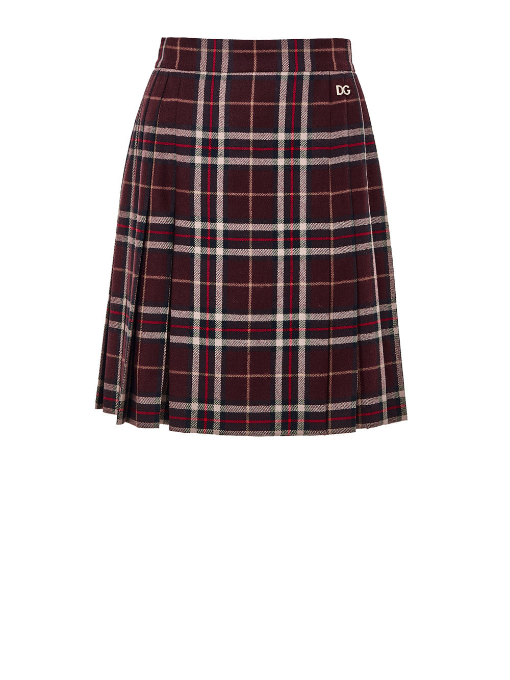 Dolce & Gabbana Bordeaux Pleated Tartan Skirt