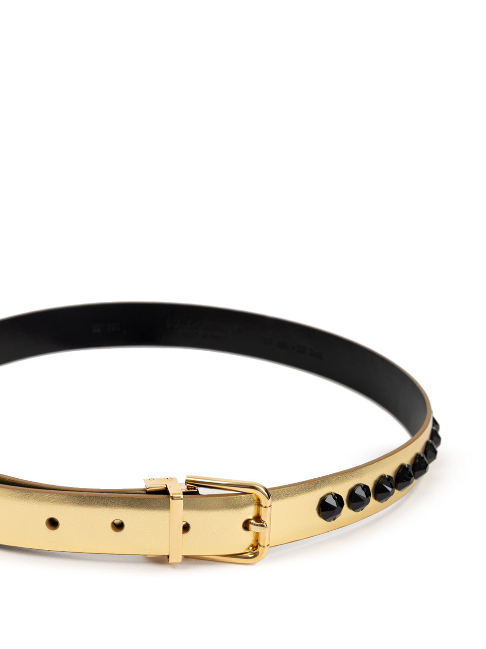 Dolce & Gabbana Gold Leather Belt with Black Crystals