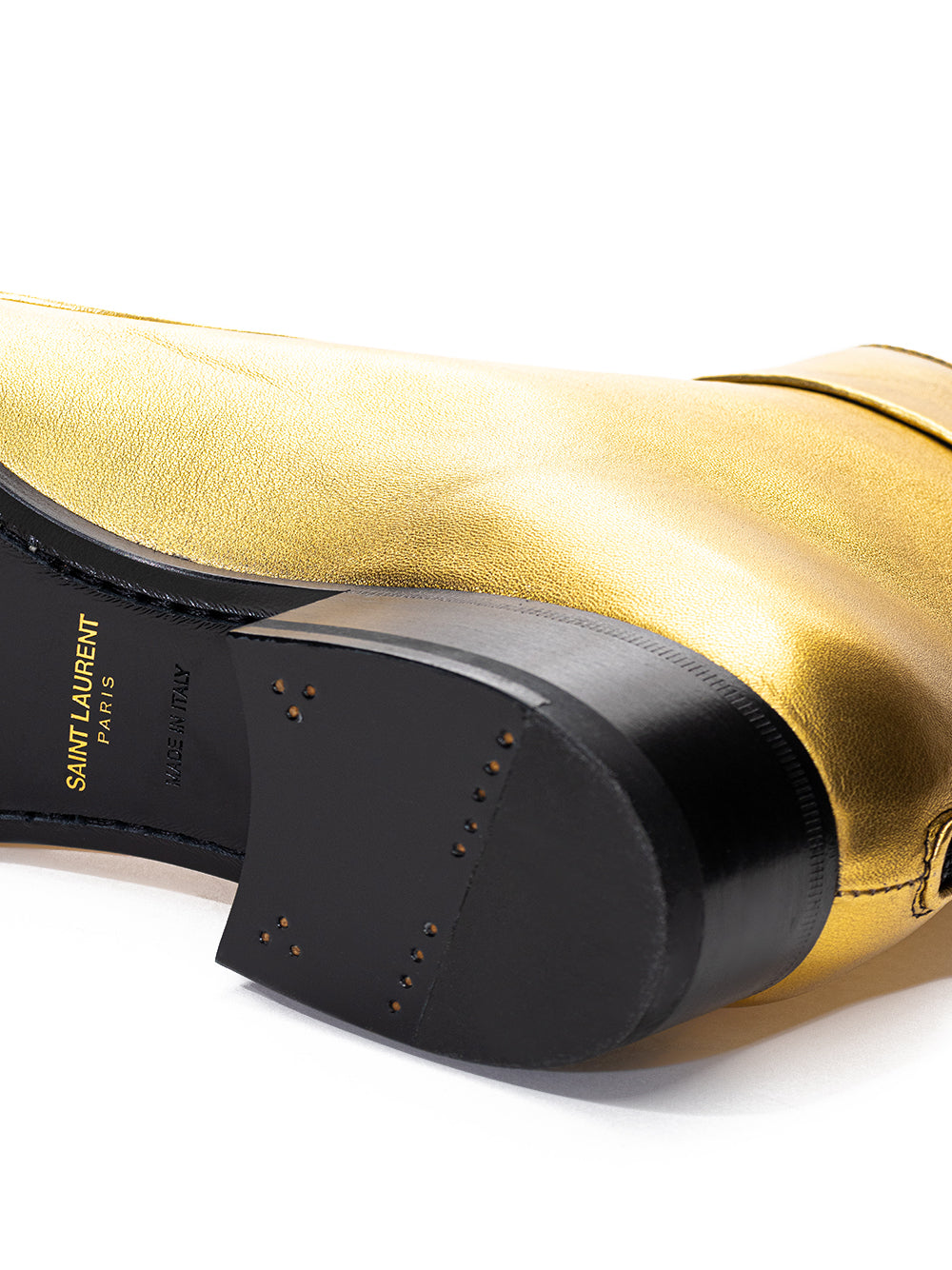 Gold Leather Ankle Boot Saint Laurent