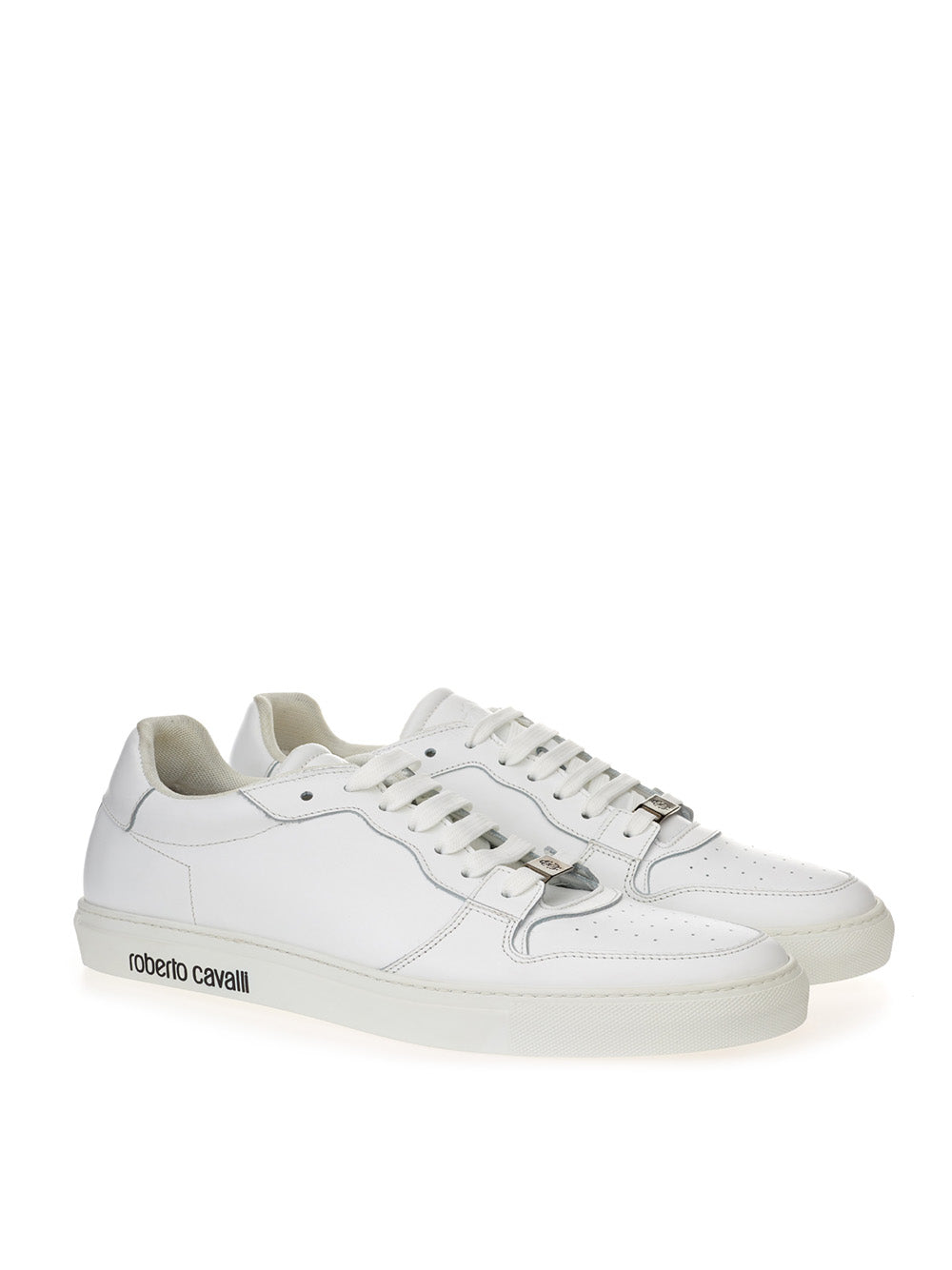 Roberto Cavalli White Leather Low Sneakers