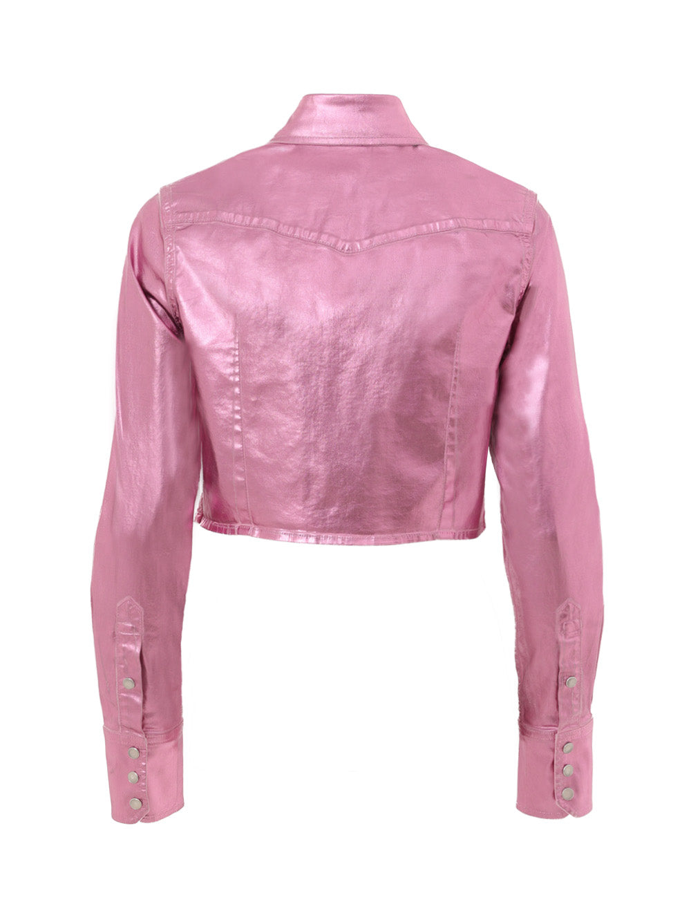 Dolce & Gabbana Metallic Pink Lurex Stretch Fabric Cropped Shirt