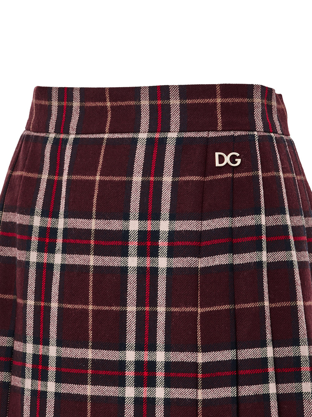 Dolce & Gabbana Bordeaux Pleated Tartan Skirt