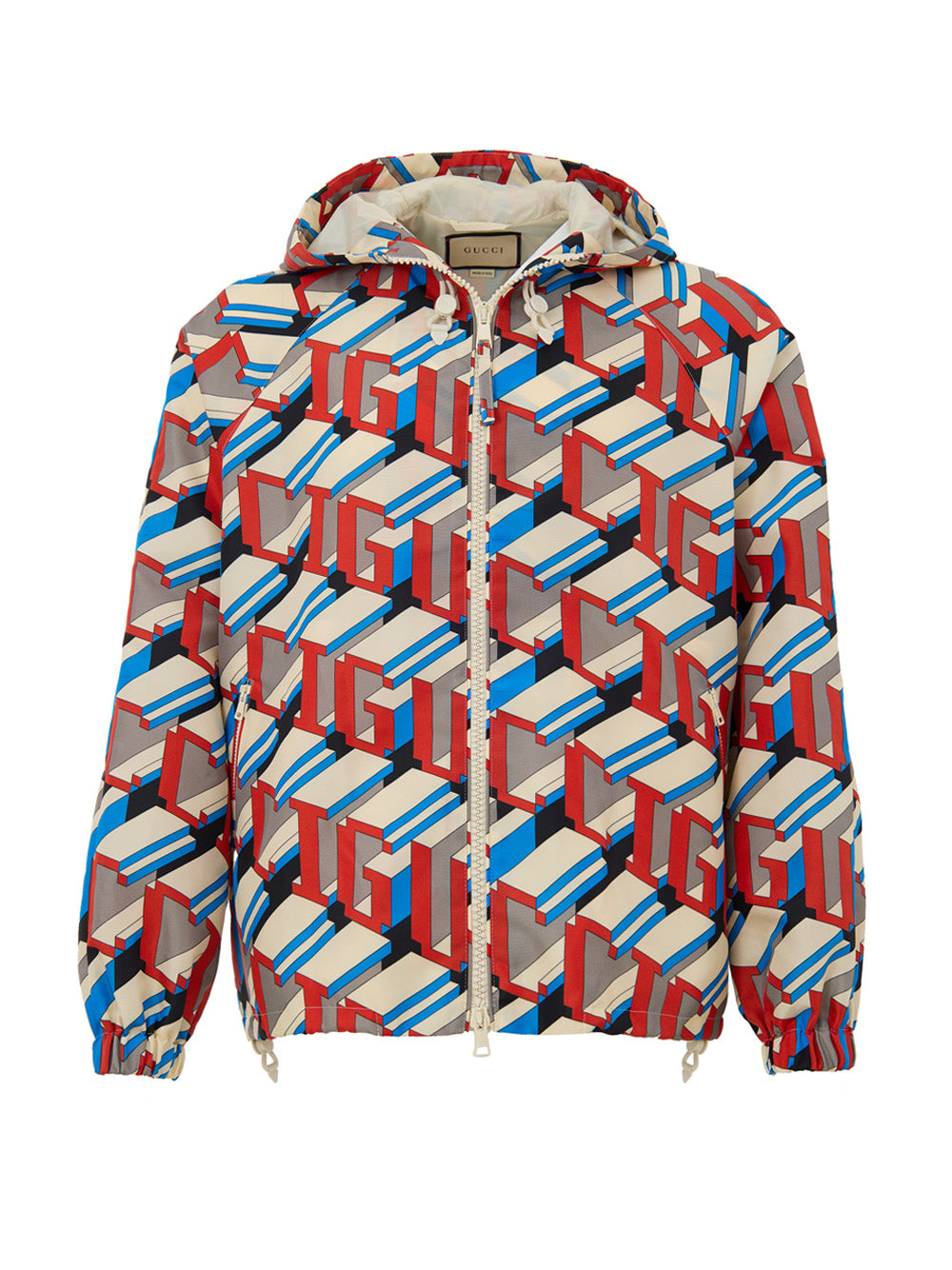 Nylon Jacket with Multicolor Geometric Print Gucci