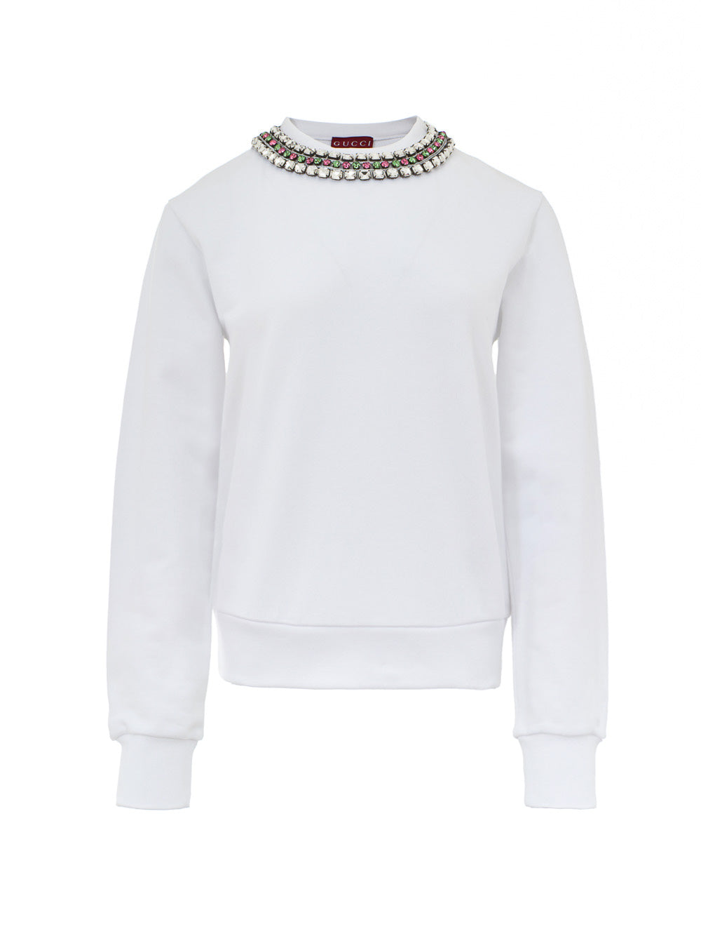 White Sweatshirt with Jewel Neck Gucci