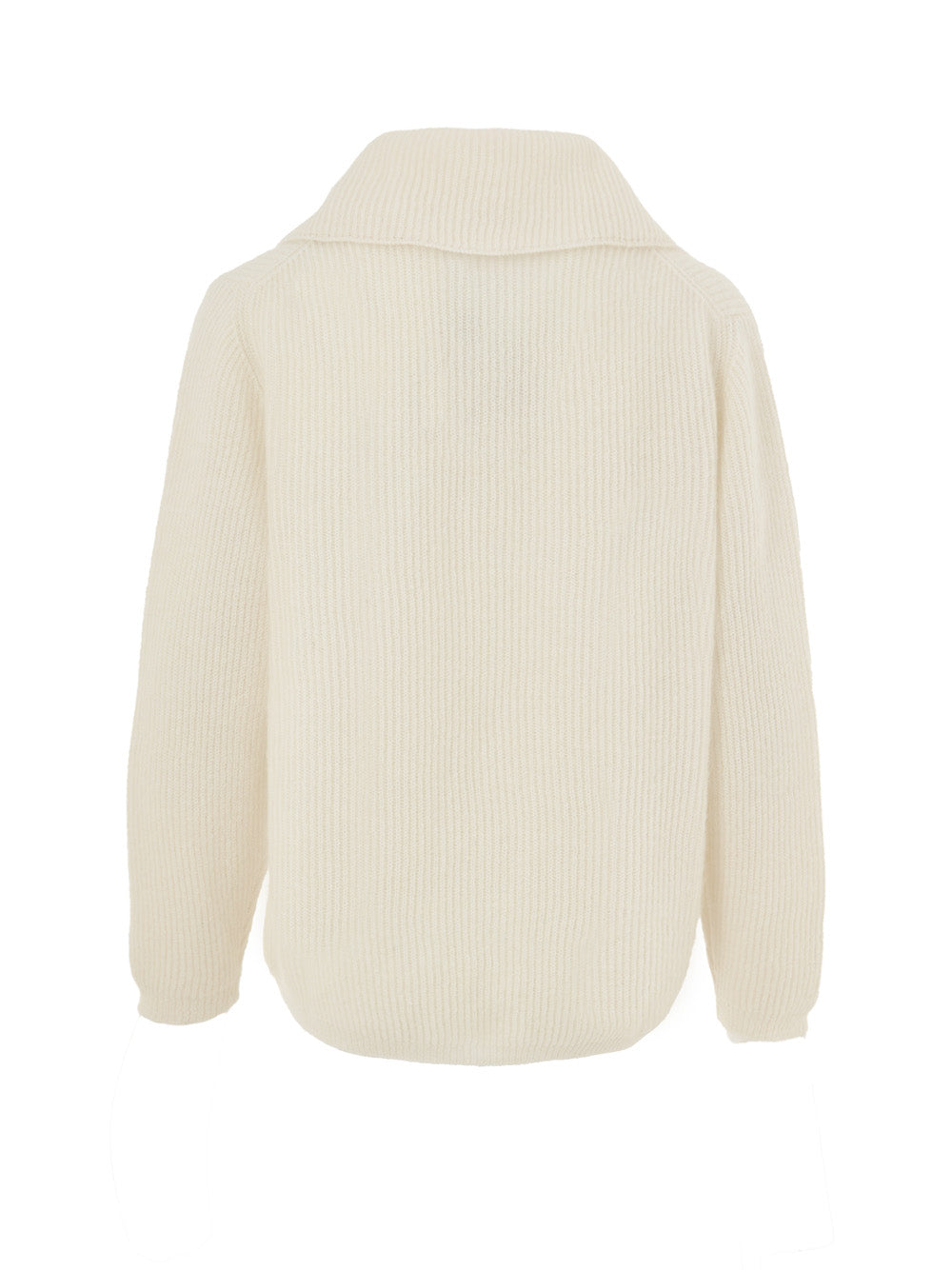Gran Sasso White Ribbed Polo Neck Sweater