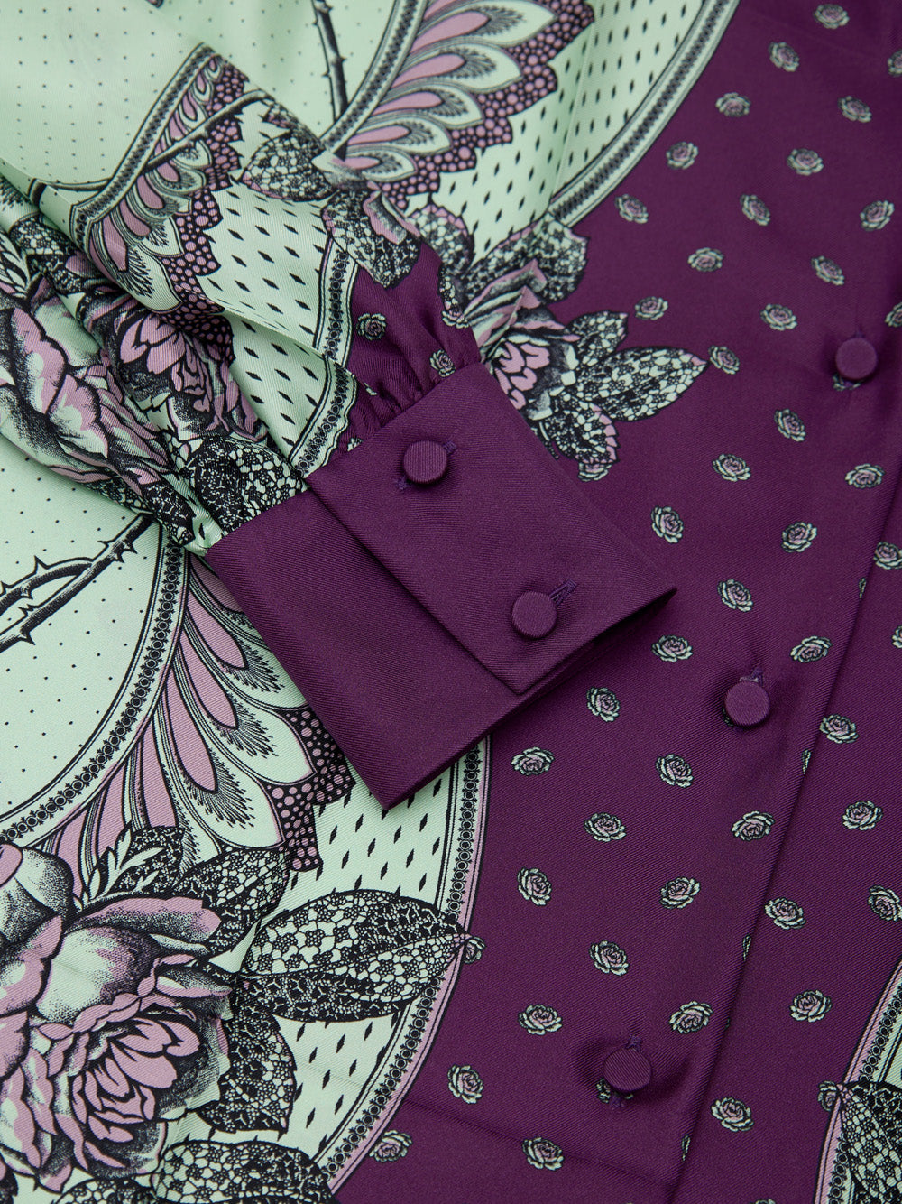 Gucci Mint Green and Purple Print Silk Shirt
