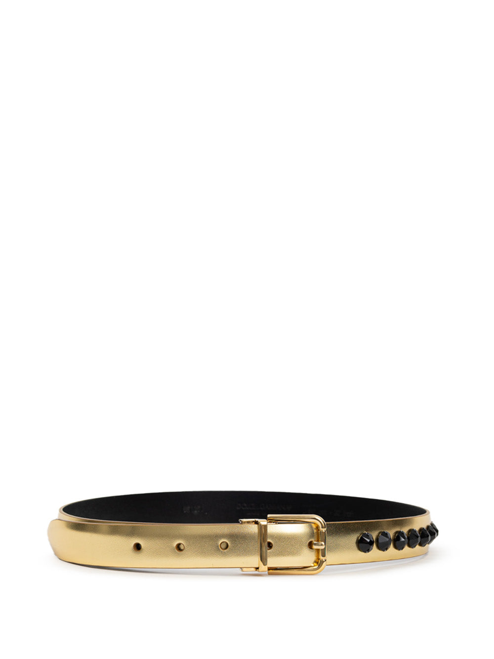 Dolce & Gabbana Gold Leather Belt with Black Crystals