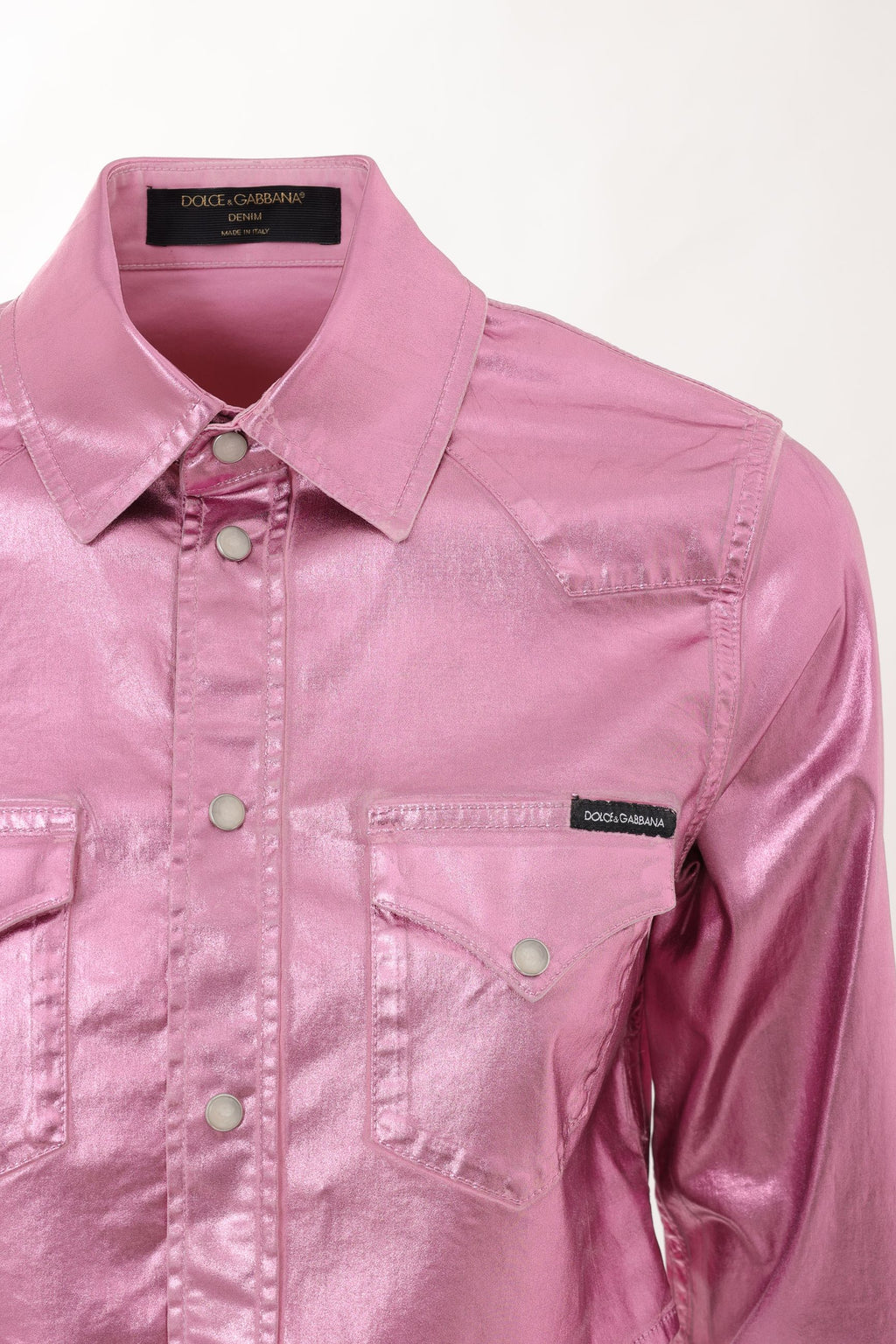 Dolce & Gabbana Metallic Pink Lurex Stretch Fabric Cropped Shirt