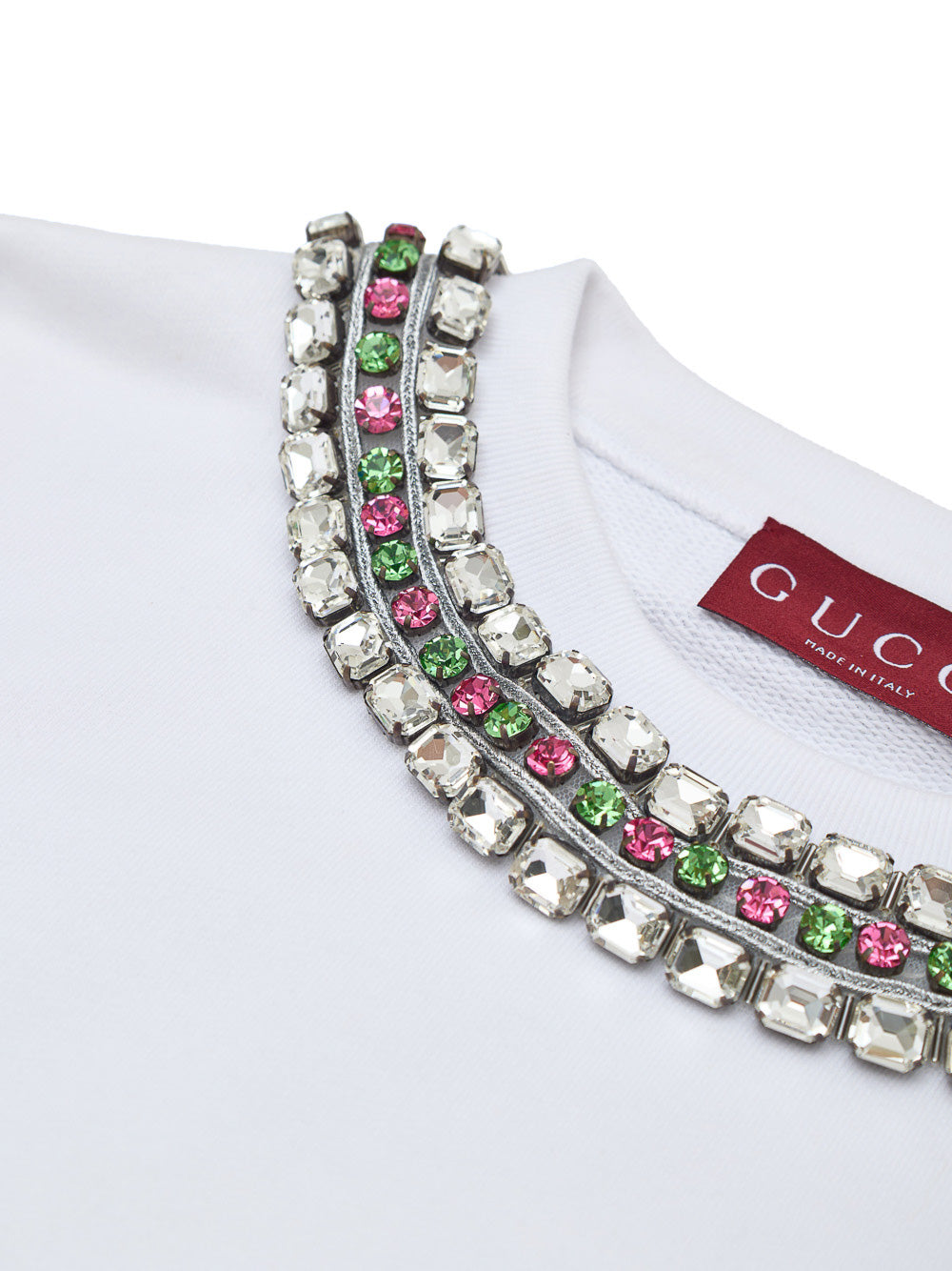 White Sweatshirt with Jewel Neck Gucci