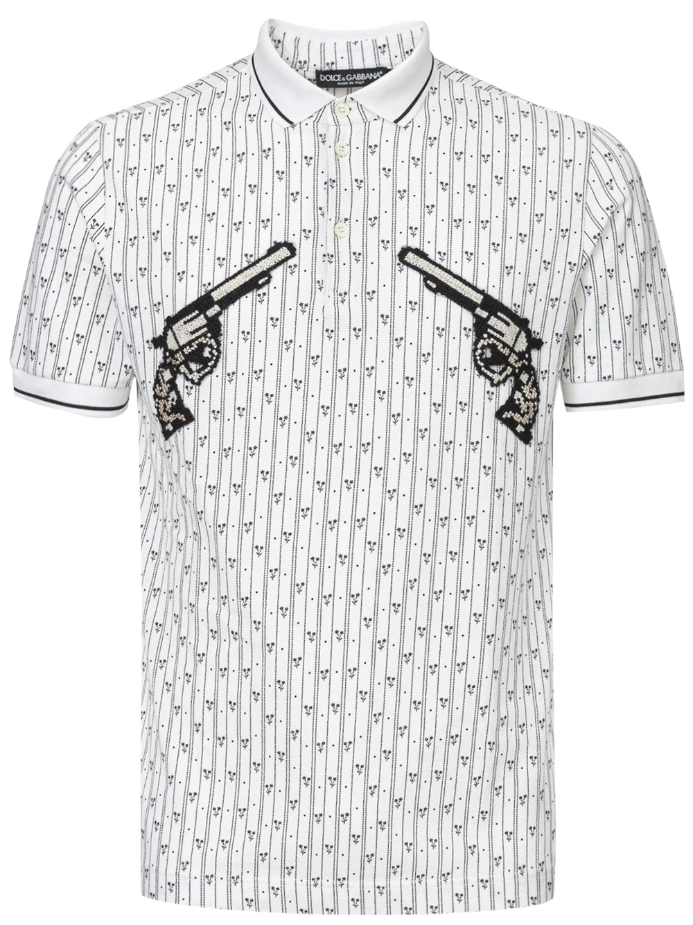 White Piquet Polo Shirt with Dolce & Gabbana Allover Print