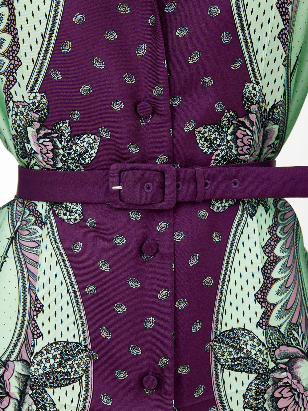 Gucci Mint Green and Purple Print Silk Shirt