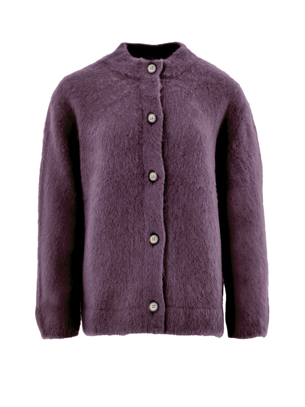Mandarin Collar Cardigan in Gran Sasso Bordeaux.