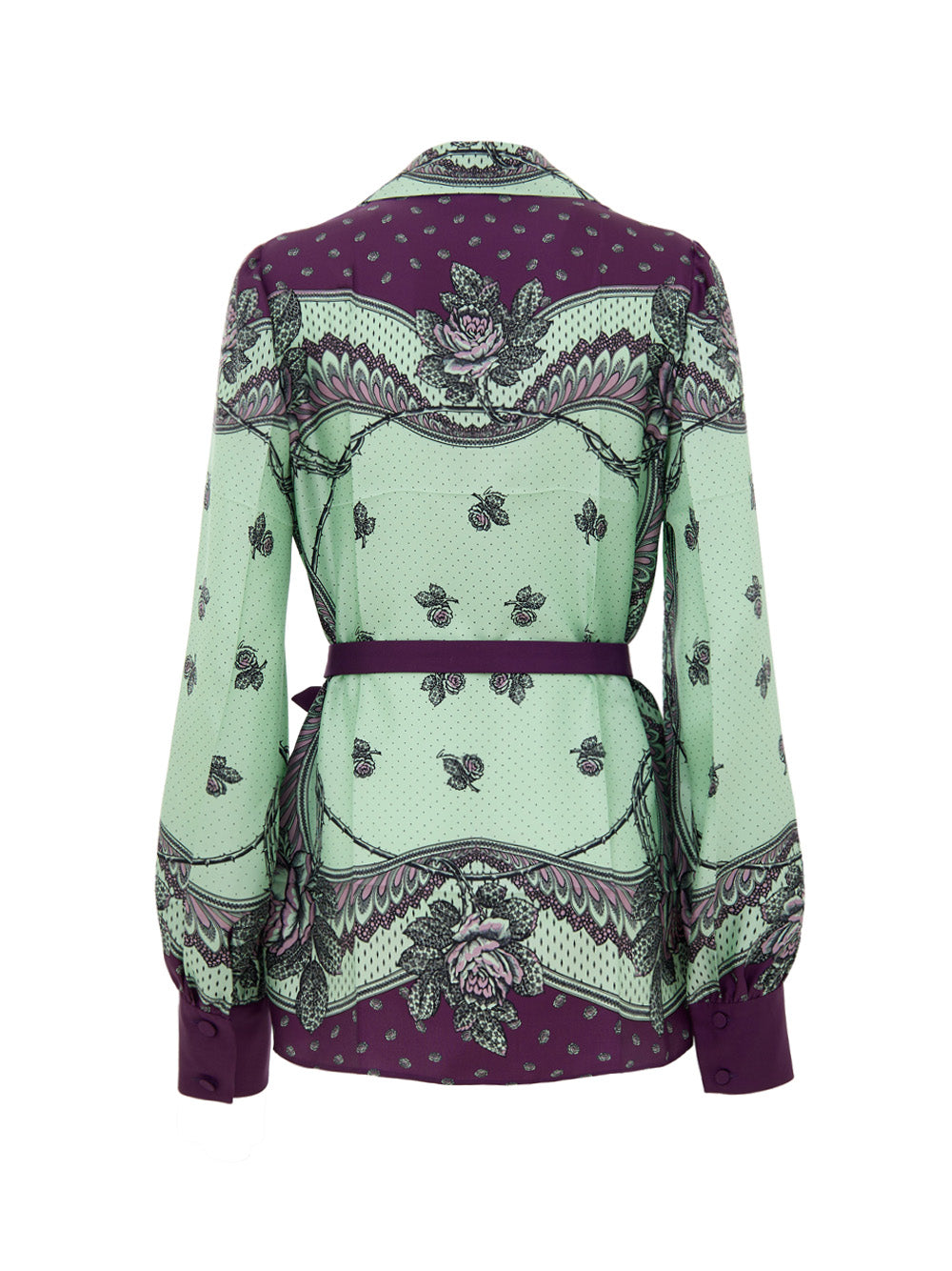 Gucci Mint Green and Purple Print Silk Shirt
