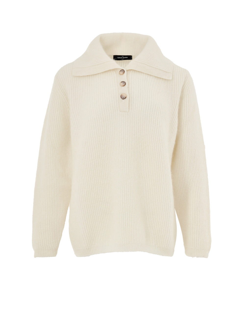 Gran Sasso White Ribbed Polo Neck Sweater