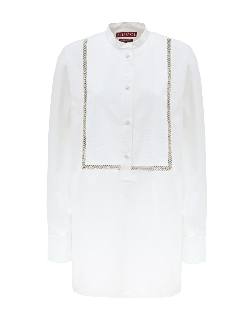 White Cotton Poplin Blouse with Gucci Crystal Decorations