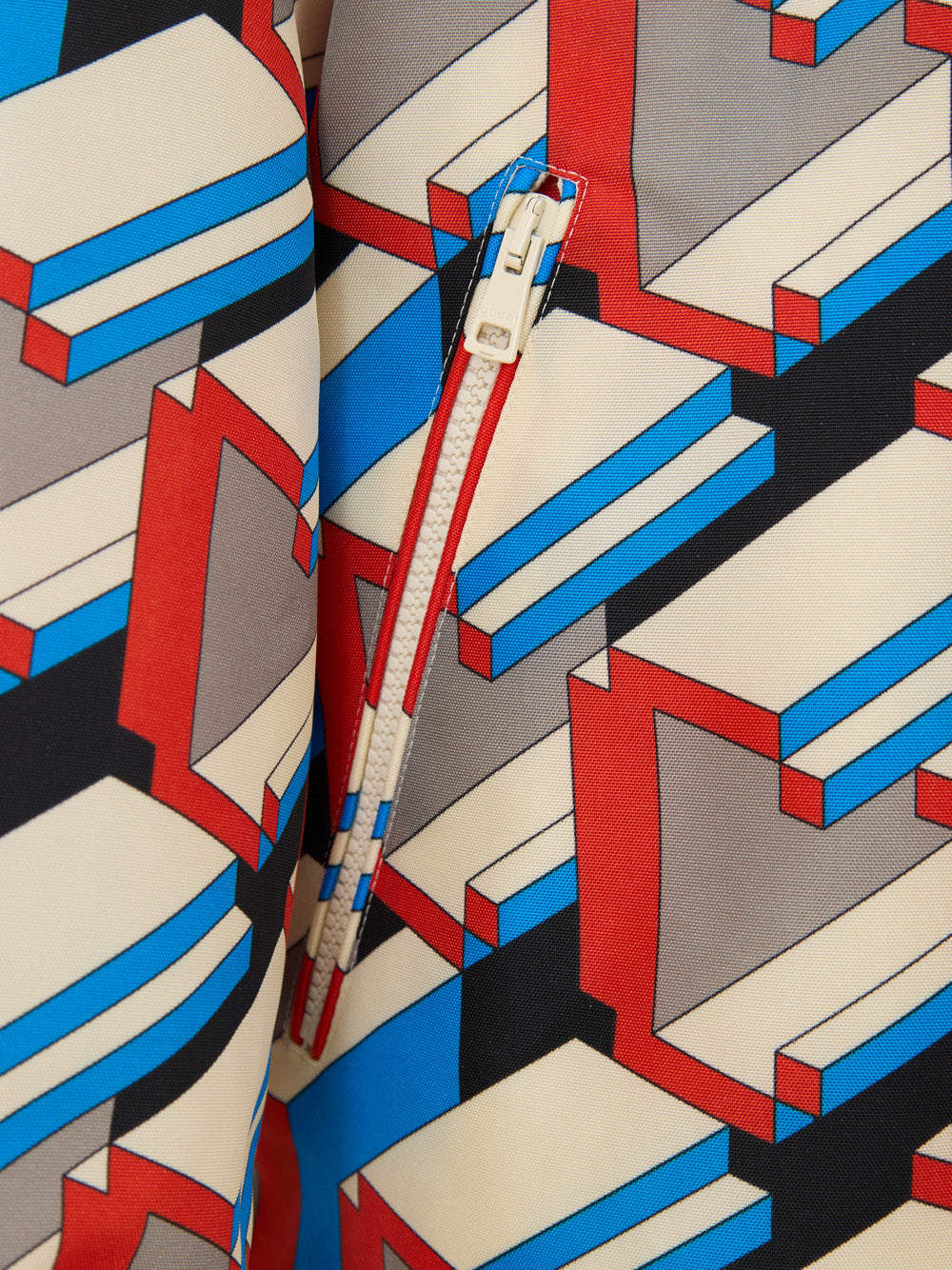 Nylon Jacket with Multicolor Geometric Print Gucci