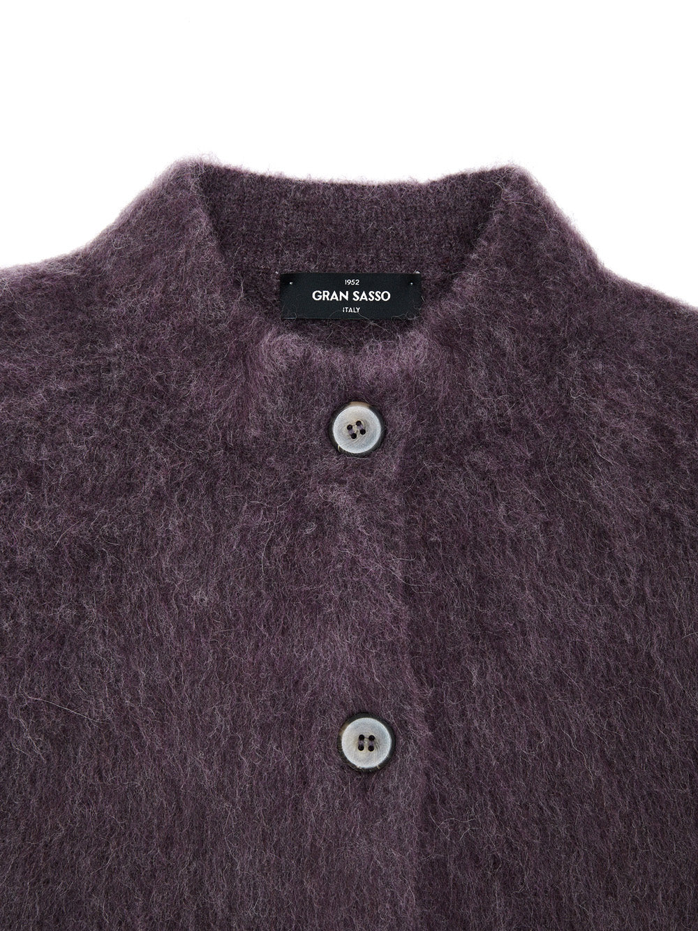 Mandarin Collar Cardigan in Gran Sasso Bordeaux.