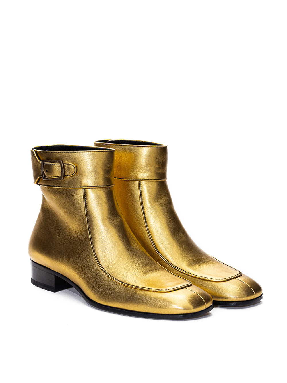 Gold Leather Ankle Boot Saint Laurent