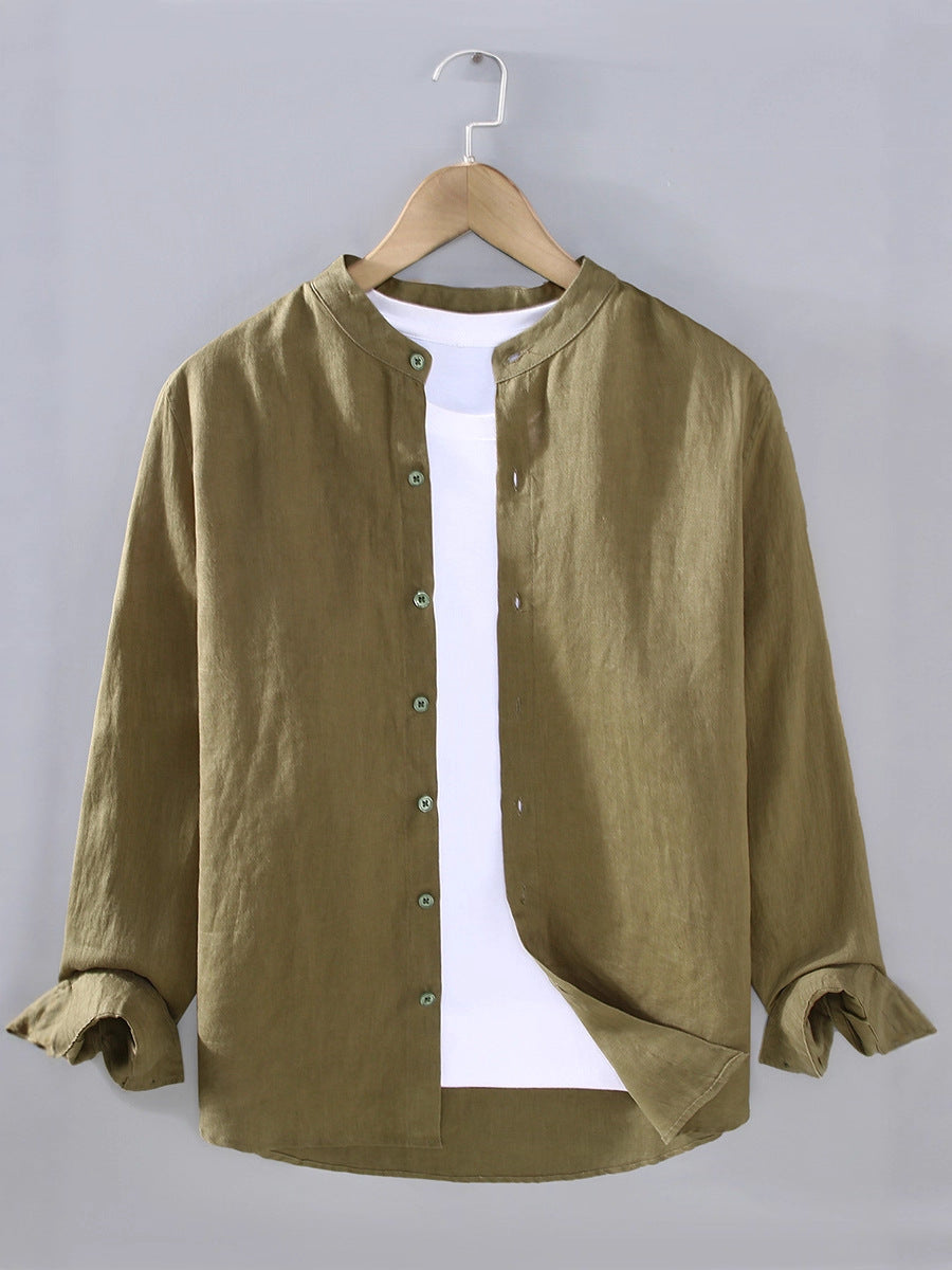 Linen Stand-Up Collar Shirt