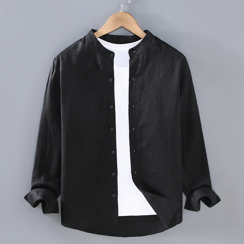 Linen Stand-Up Collar Shirt
