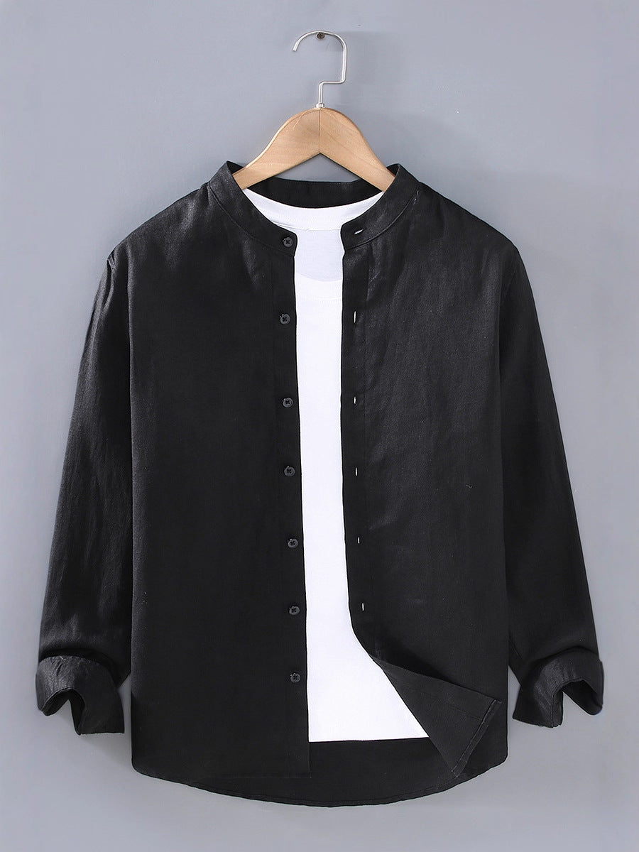 Linen Stand-Up Collar Shirt