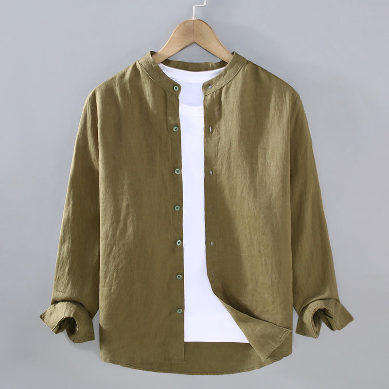 Linen Stand-Up Collar Shirt